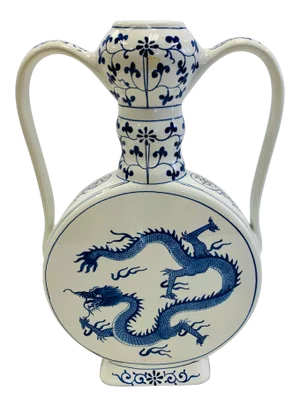Chinoiserie Blue and White Dragon Vase Handles