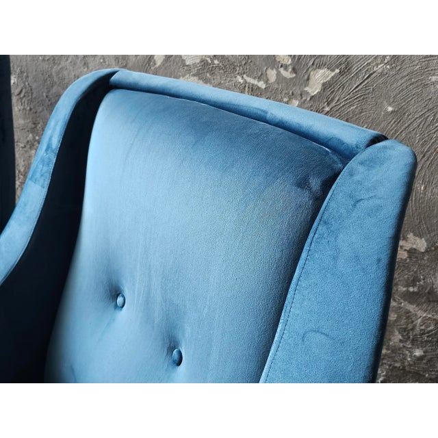 Metal Mid-Century Armchairs in Blue Velvet, Italy, 1950s, Set of 2 For Sale - Image 7 of 8