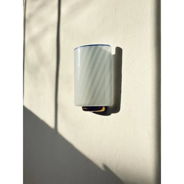 Blue Murano Glass Wall Lamps with Brass Structure, 1950s, Set of 2 For Sale - Image 3 of 10