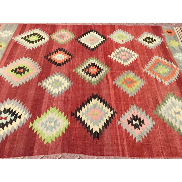 Mid-Century Modern Vintage Red Turkish Kilim Rug - 75" X 111" For Sale - Image 3 of 11