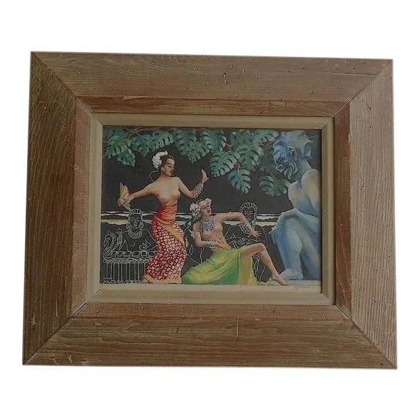 Original Signed Vintage Watercolor & Gouache Painting "South Seas Dancers" For Sale
