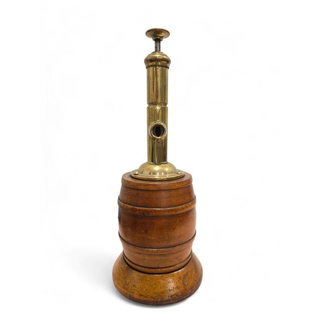 Antique Barrel-Shaped Cigar Cutter in Wood and Gilt Brass, 1900 For Sale - Image 3 of 9