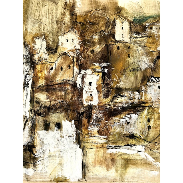 Khaki Mid-Century Abstract Landscape of a Hillside Village, by Gino F. Hollander (1924–2015) For Sale - Image 8 of 12
