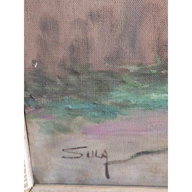 Mediterranean Oil on Canvas Painting, Mid-Century, Signed For Sale - Image 3 of 5