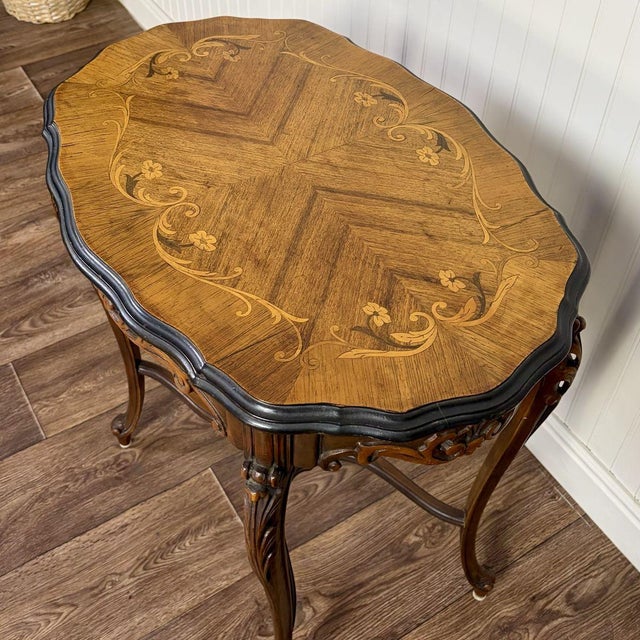 Vintage Louis XV Style Marquetry Side Table For Sale - Image 4 of 16