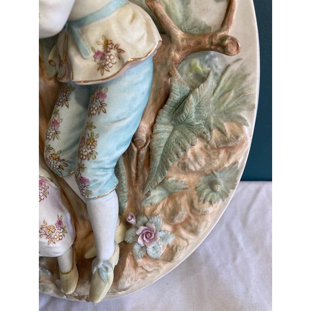 Mid 20th Century Vintage Arnart Creation Victorian Couple Porcelain Wall Art Hanging Decor For Sale - Image 5 of 8