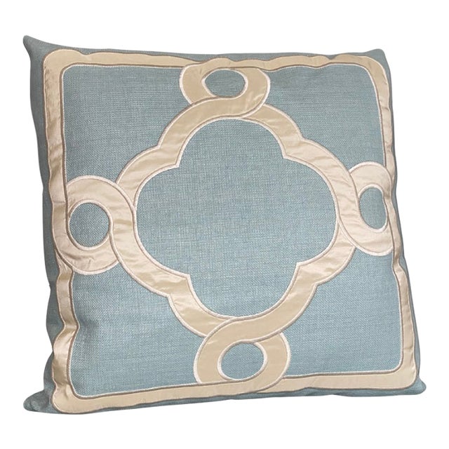Glazed Fabric Pillow With Silk Appliqué by Penn & Fletcher, Inc. For Sale