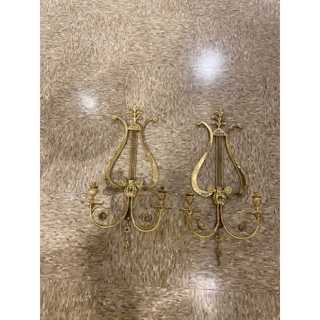 Metal 1920’s Caldwell Lire Shaped Sconces - A Pair For Sale - Image 7 of 10