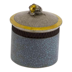 1950s Vintage Royal Copenhagen Round Box Gray, Brown & Gold, Craquelé