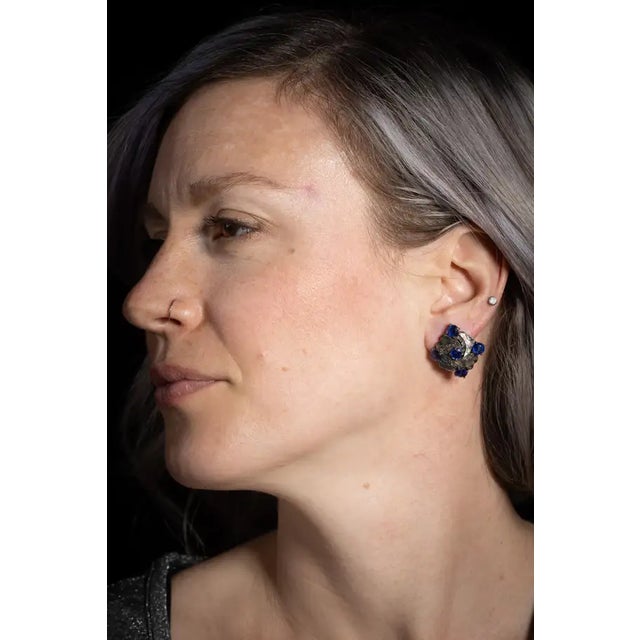 Pair of Abalone, Kyanite and Diamond Stud Earrings For Sale - Image 4 of 4
