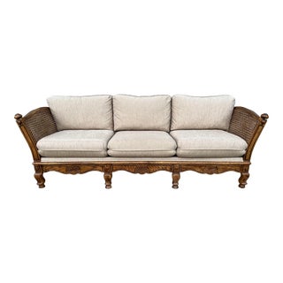 Vintage Carved Wood and Cane Sofa For Sale
