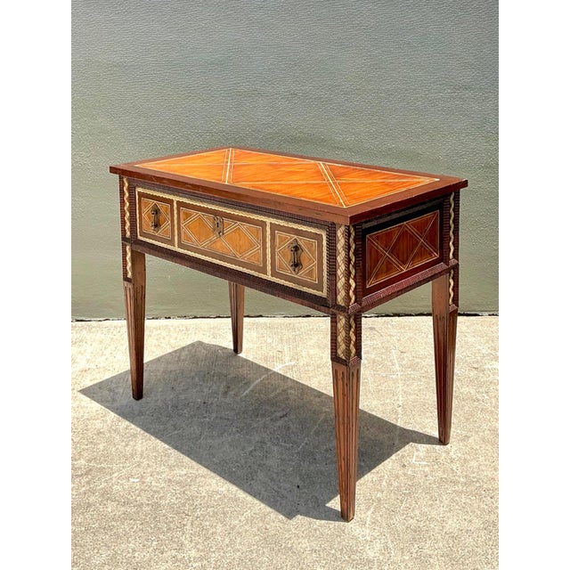 Vintage Alphonse Marina Carved Wood Console Table With Bone Inlay For Sale - Image 13 of 14
