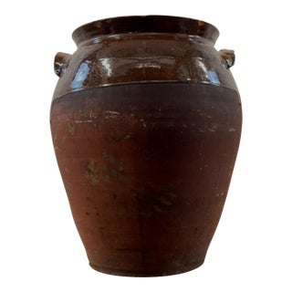 Late 19th Century Antique French Brown Glazed Confit Pot With Wooden Lid For Sale
