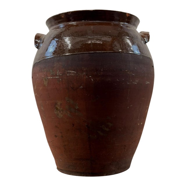 Late 19th Century Antique French Brown Glazed Confit Pot With Wooden Lid For Sale