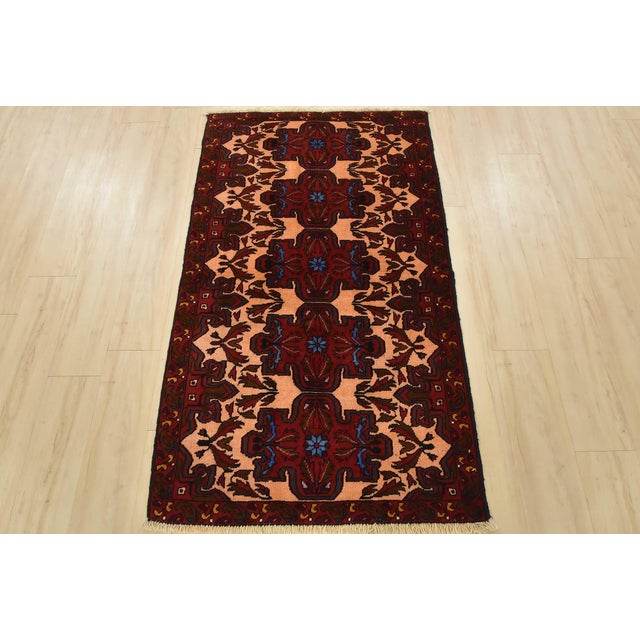 Cabin Baloch Rug 3’3” X 5’7” Pink Wool Vintage Tribal Hand-Knotted Oriental Carpet For Sale - Image 3 of 11