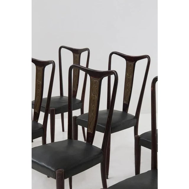 1950s Vintage Italian Dining Chairs in Green Leather, 1950s, Set of 8 For Sale - Image 5 of 11