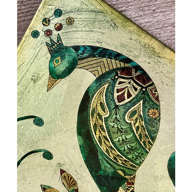 Whimsical Late 20th-Century Reverse Painted Glass Decorative Peacock Tray For Sale - Image 9 of 18