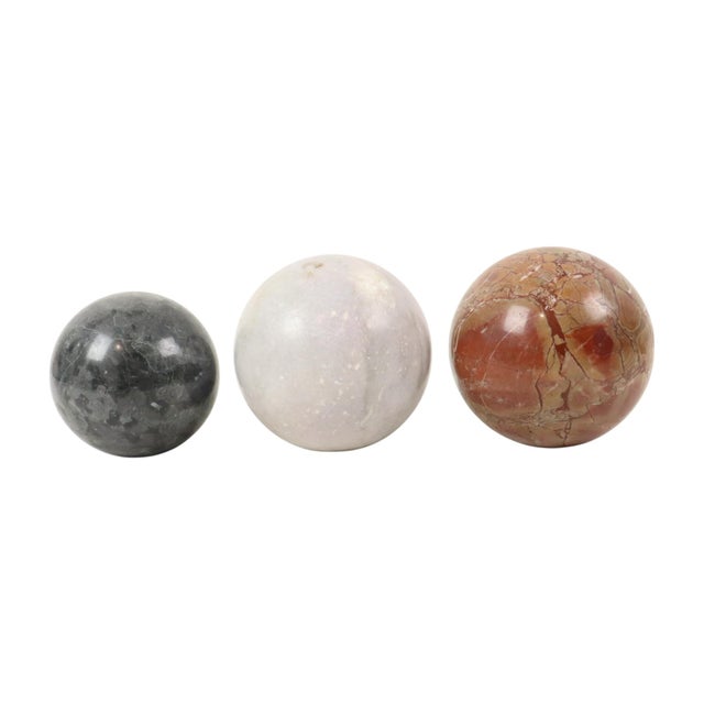 Large Vintage Polished Marble and Natural Stone Spheres, 1980s, Set of 3 For Sale - Image 10 of 11