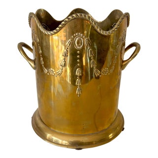 Mid 20th Century Scalloped Brass Wine Champagne Bucket For Sale