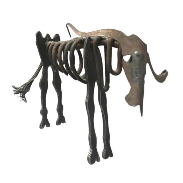 Burnt Umber Vintage Mid Century Torch Cut Brutalist Picasso Insp Abstract Art Wall Street Steel Bull Sculpture For Sale - Image 8 of 9