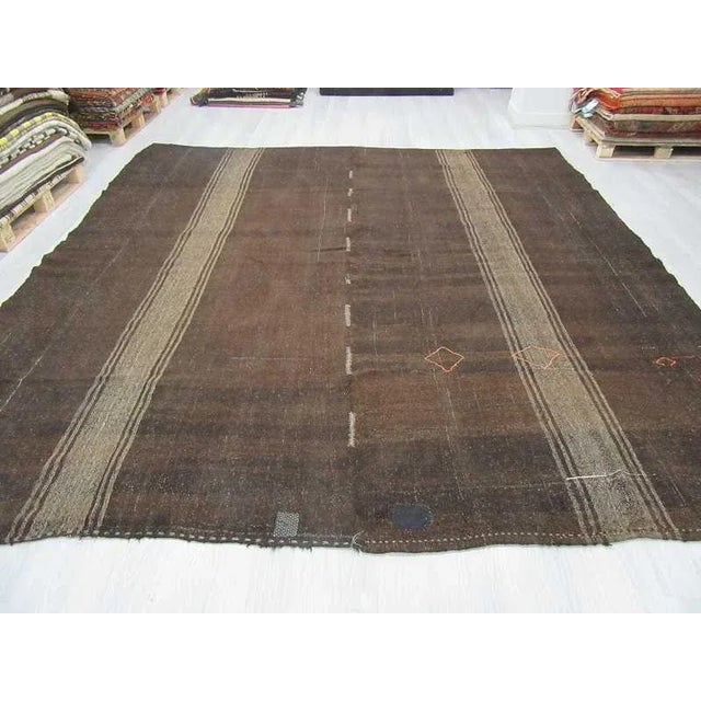 Boho Chic Vintage Square Turkish Kilim Rug - 10′9″ × 11′6″ For Sale - Image 3 of 6