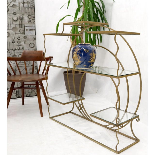 Gold Decorative Gold Gilt Wrought Iron Glass Shelves Étagère For Sale - Image 8 of 13