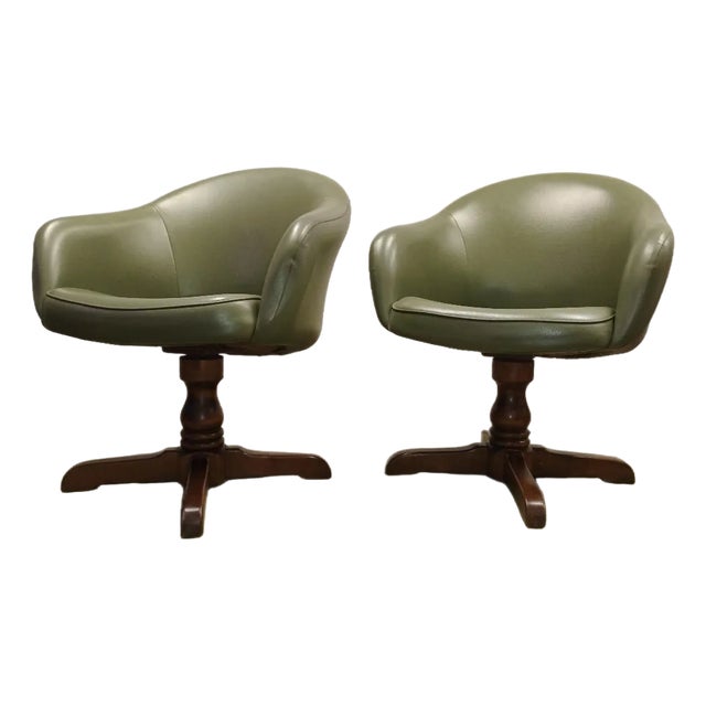 1970s Custom Midcentury Avocado Green Vinyl Chairs - a Pair For Sale