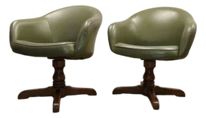1970s Custom Midcentury Avocado Green Vinyl Chairs - a Pair