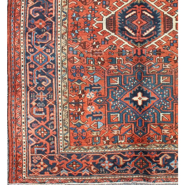 Antique Persian Karajeh Rug With Three Geometric Medallions in Rust & Blue For Sale - Image 4 of 8