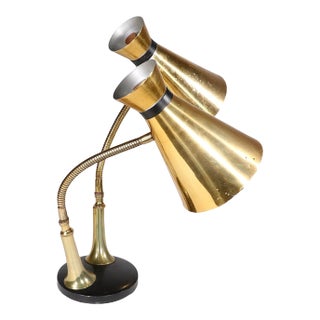 Mid Century Two Light Gooseneck Desk Lamp C. 1950/60's For Sale