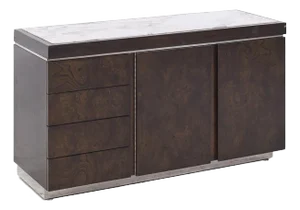 Milo Baughman Style Helikon Mid Century Burlwood and Marble Top Credenza