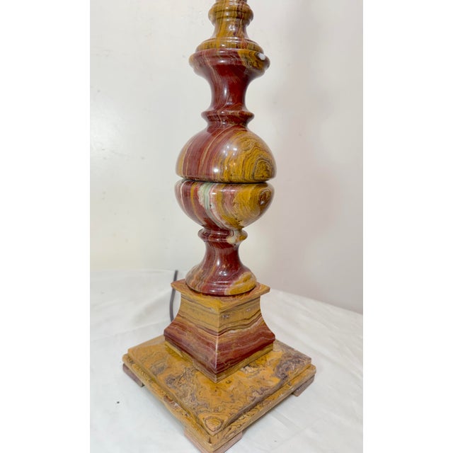 1980s Abstract Large Solid Heavy Brown Purple Green Onyx Stone Electric Table Lamp Light For Sale - Image 11 of 13