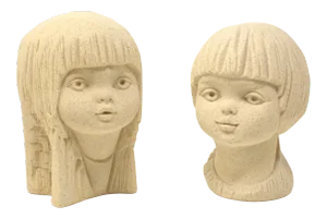 Vintage Girl and Boy Head Sculptures by StoneArt Belgium - Set of 2