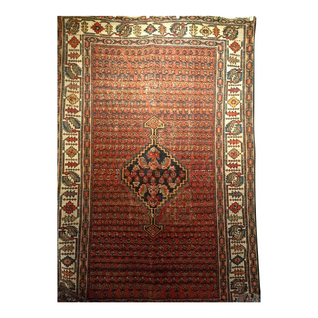 Antique Persian Malayer Rug, Hand-Knotted Wool, Paisley Pattern, 4x6, Brick Red & Ivory For Sale
