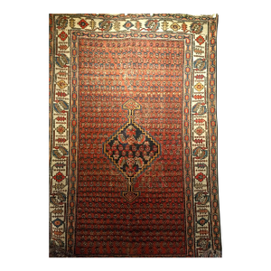 Antique Persian Malayer Rug, Hand-Knotted Wool, Paisley Pattern, 4x6, Brick Red & Ivory