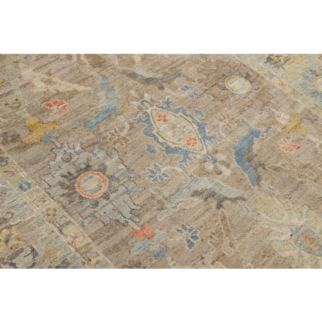6 X 10 Modern Sultanabad Wool Rug Handmade in Brown With Floral Design For Sale In New York - Image 6 of 12