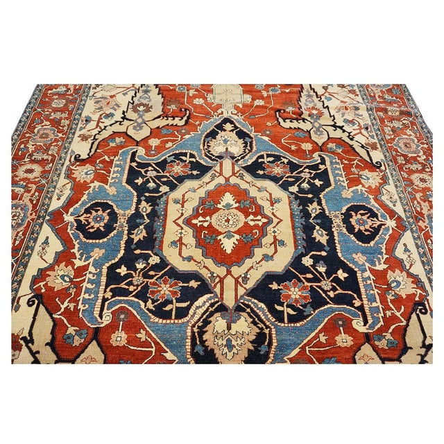 Persian Serapi Recreation Wool 8x11 Rust, Ivory, & Blue Handmade Area Rug #1141242 For Sale - Image 9 of 12