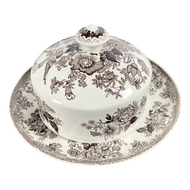 Pheasants Ceramic White and Brown Butter Dish from Wedgwood, 1960s For Sale