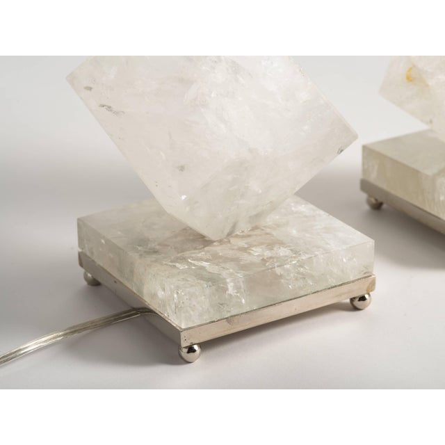 Mid-Century Modern Eon Collection Rock Crystal Quartz Cube Lamps - A Pair For Sale - Image 3 of 6