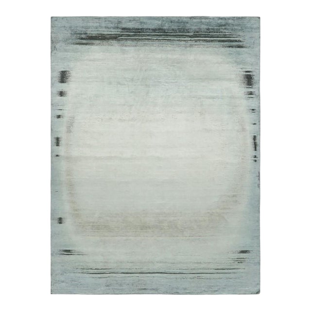 Rug & Kilim’s Contemporary Abstract Rug in Blue, Cream and Black With Striae For Sale