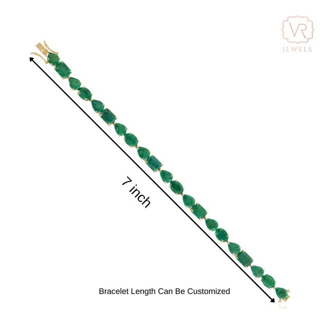 19.98ct Mix-Cut Natural Zambian Emerald Statement Bracelet in 14k Yellow Gold For Sale - Image 11 of 17