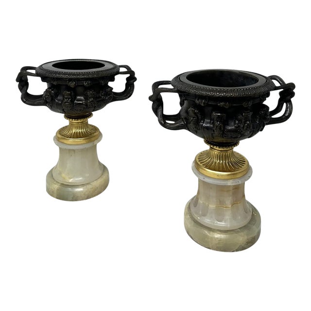 Antique Pair French Ormolu Bronze Warwick Albani Grand Tour Vases Urns Clodion For Sale
