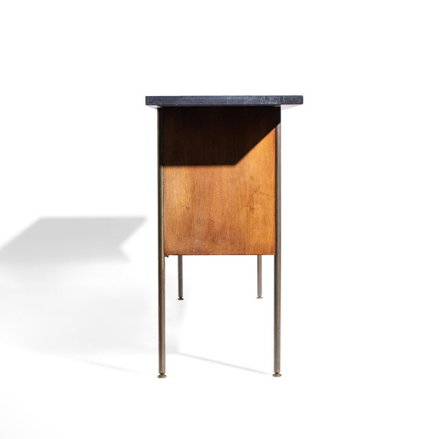 Directional Milo Baughman for Directional Mid Century Walnut, Slate and Brass Console Credenza For Sale - Image 4 of 9