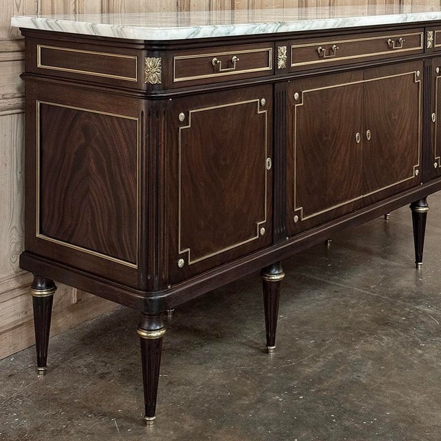 19th Century French Louis XVI Mahogany Buffet With Carrara Marble Top For Sale - Image 11 of 18