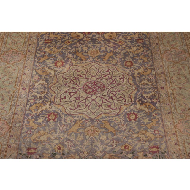 Rug & Kilim Hand-Knotted Antique Kayseri Rug in Green and Gold Medallion Pattern For Sale - Image 4 of 7
