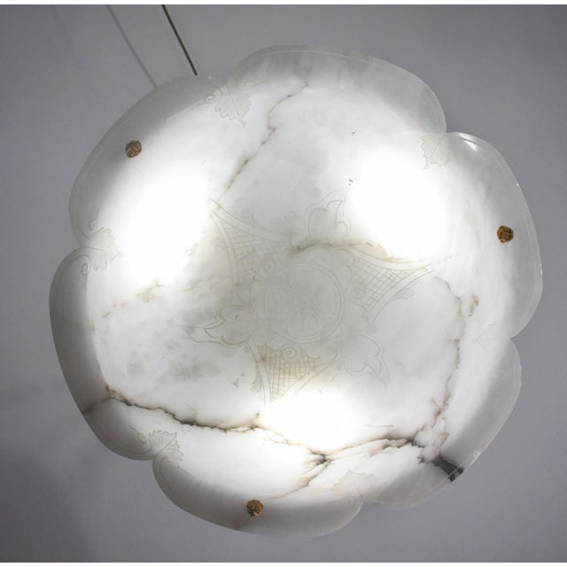 1950s Great Design Extra Large Size Art Deco White Alabaster Chandelier For Sale - Image 6 of 12