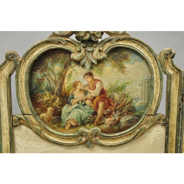 Antique French Louis XV Hand Painted Petite 3 Panel Folding Dressing Screen For Sale - Image 9 of 18