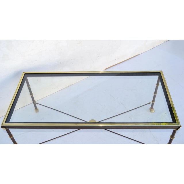 Metal Maison Lancel French Polished Brass, Steel & Glass Top Coffee Table Claw Feet For Sale - Image 7 of 13