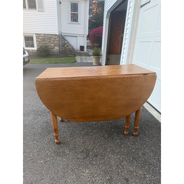 Antique Oak Gate Leg Drop Leaf Dining Table With Drawer For Sale - Image 9 of 16