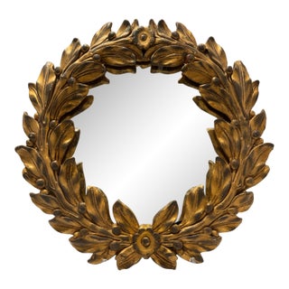Vintage Chelsea House Gilt Wood Laurel Wreath Round Wall Mirror 15.5" For Sale